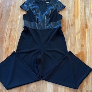 DKNY Black Jumpsuit with Faux Leather Accents